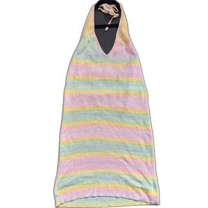 WOMEN'S XL RAINBOW BABY DOLL V NECK KNIT HALTER SLEEVELESS SPRING DRESS